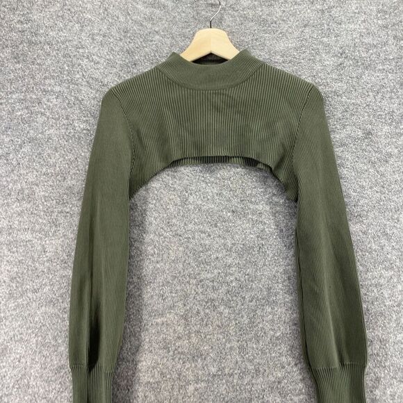 New Ashley Stewart Cropped Top Women 14/16 Gray High Neck Long Sleeve Rayon - Picture 3 of 9